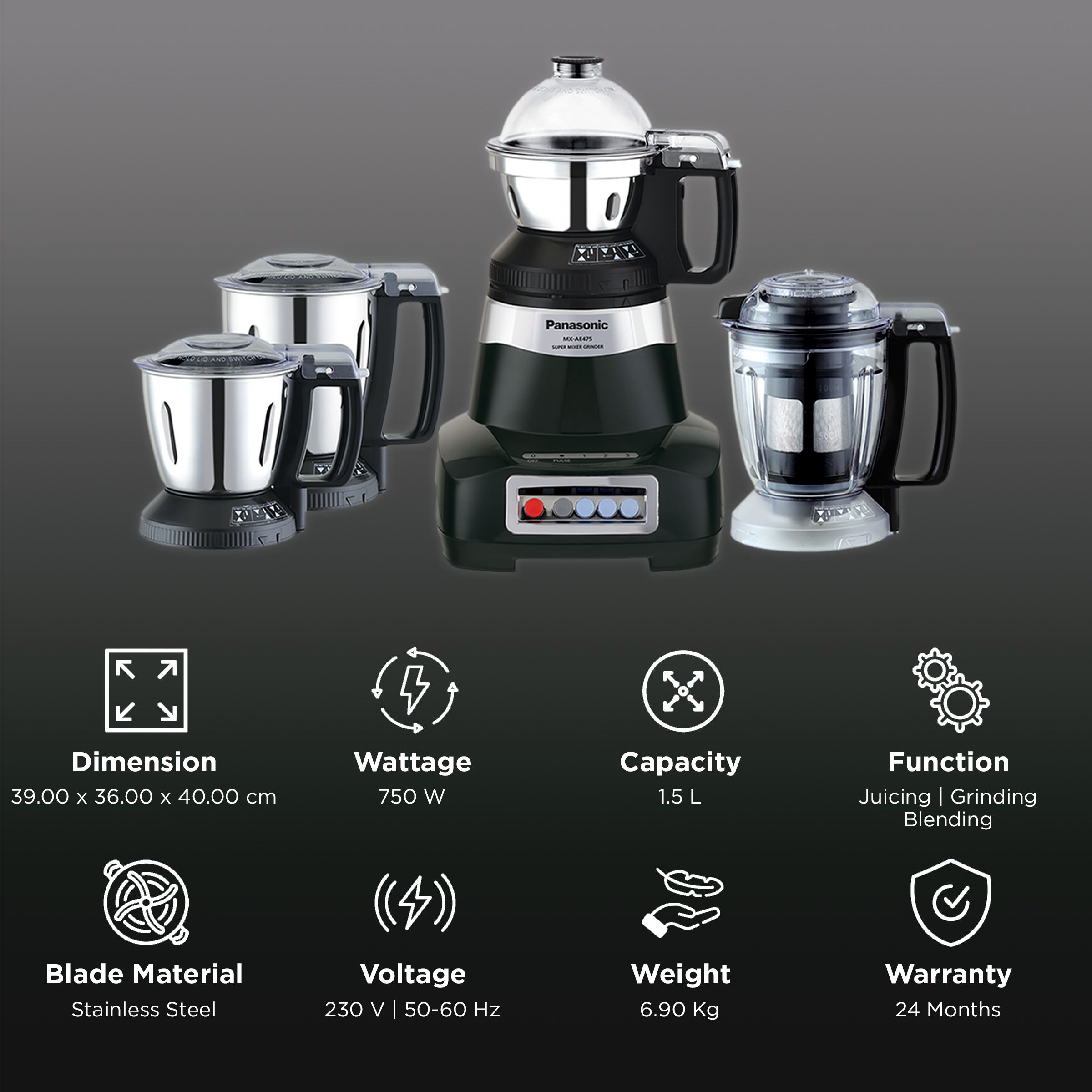 Buy Panasonic 750 Watt 4 Jars Juicer Mixer Grinder (Double Safety